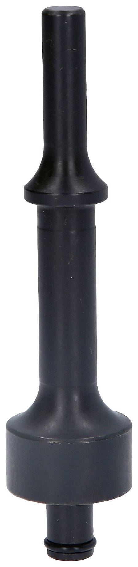 Schwarzes, zylinderförmiges Metallteil mit einem langgestreckten oberen Abschnitt und einem breiteren unteren Sockel, möglicherweise ein mechanisches Bauteil.