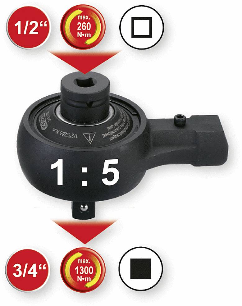 'Getriebeverstärker 1:5 mit quadratischem Anschluss 1/2