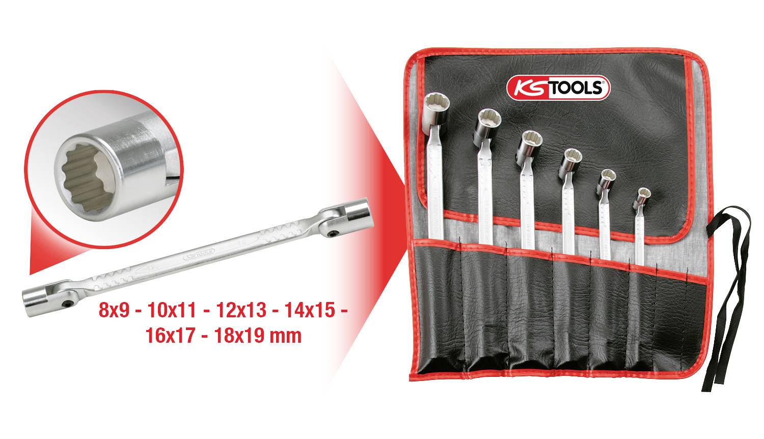 KS Tools 517.0310 5170310 Doppel-Gelenkschlüssel-Satz 8 - 19mm Abtrieb Innen-Sechskant 1St.