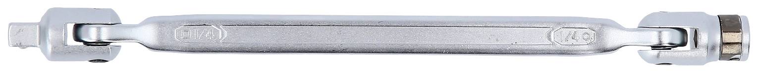 Silberner Doppelmaulschlüssel mit Sechskantköpfen an beiden Enden.