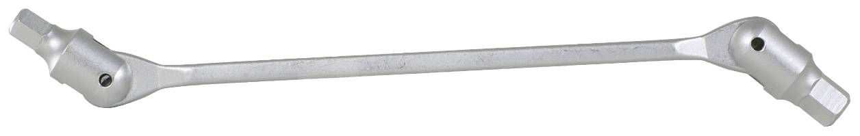 Silberfarbener Radkreuzschlüssel mit vier Steckschlüsseln, hauptsächlich für das Lösen von Radmuttern bei Fahrzeugen verwendet.