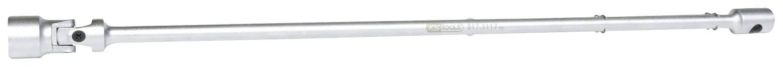 Ein langer Metallstab mit zwei unterschiedlich geformten Enden, möglicherweise ein Werkzeug oder Bauteil aus Edelstahl.