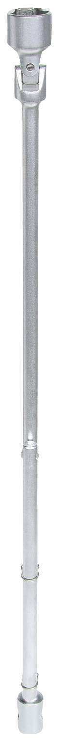 Ein langer, silberfarbener Metallstab mit mehreren glatten Verbindungsstücken und einem trichterförmigen Ende oben.