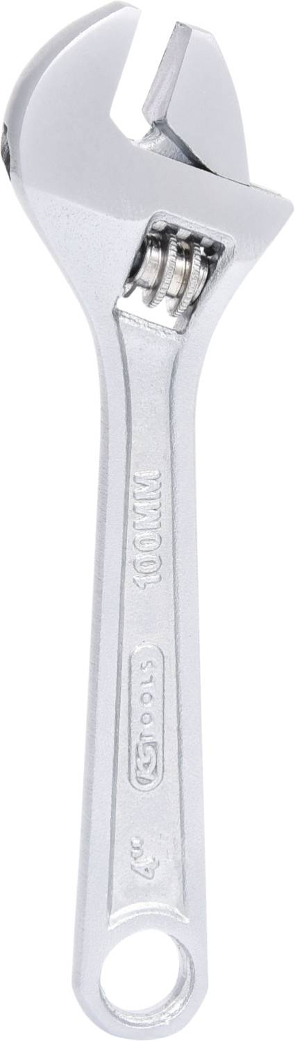 Verstellbarer Schraubenschlüssel aus Metall, etwa 150 mm lang, mit einer beweglichen Backe zum Anpassen an verschiedene Schraubengrößen.