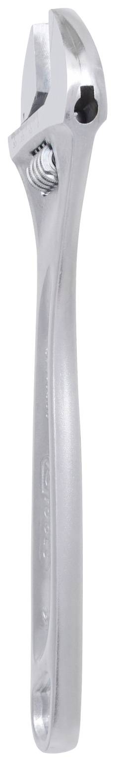 Ein silberner verstellbarer Schraubenschlüssel, der aufrecht steht.