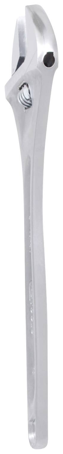 Ein verstellbarer Schraubenschlüssel aus silbernem Metall, geeignet zum Greifen und Drehen von Muttern und Schrauben mit unterschiedlichen Größen.