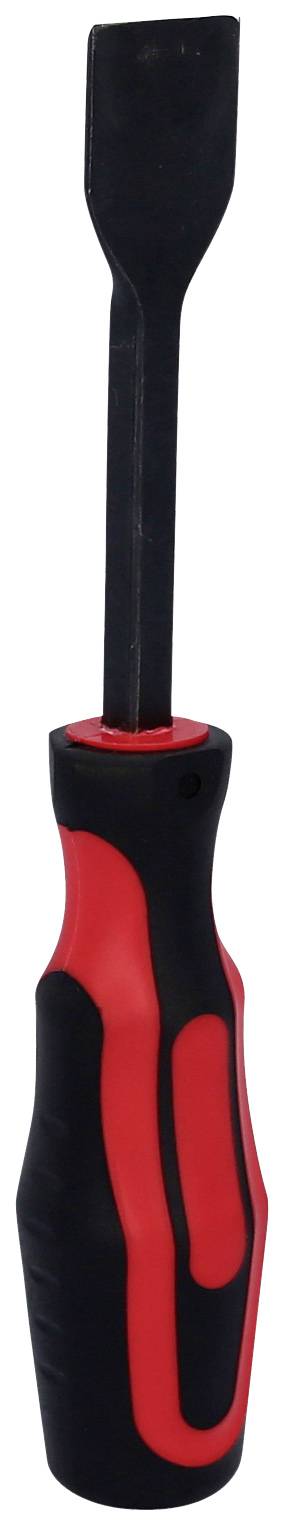 Flacher Schraubendreher mit rotem und schwarzem Griff, geeignet zum Lösen oder Festziehen von Schrauben mit flachem Schlitz.