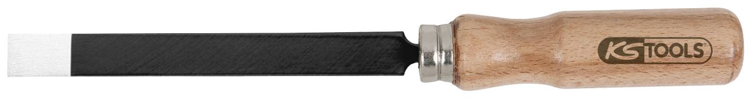 Beitel mit braunem Holzgriff und schwarzer Klinge. Klingenbreite beträgt vielleicht 15mm.