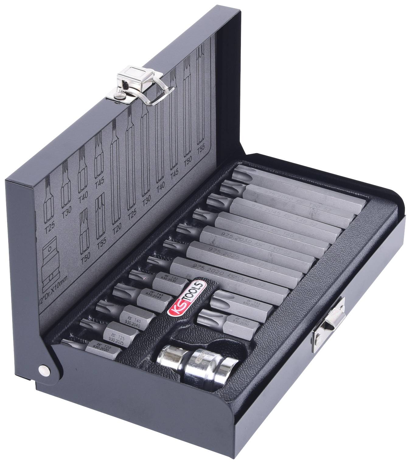 Werkzeugkoffer mit Bit-Set, bestehend aus verschiedenen Sechskant- und Torx-Bits in verschiedenen Größen. Ideal für Reparaturen.