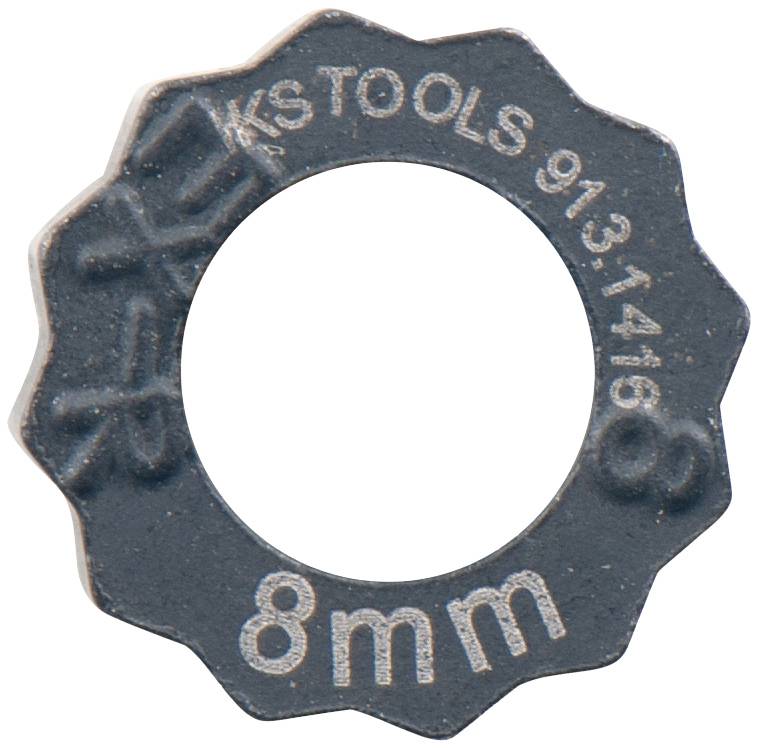 '8 mm KSTOOLS 9131416' Unterlegscheibe aus Metall mit gezacktem Rand. Für präzise Anpassungen und sicheren Halt in mechanischen Anwendungen.