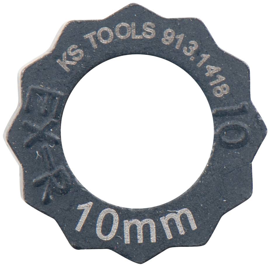 Sechskant-Ringschlüssel-Aufsatz der Marke 'KS Tools', Größe 10 mm, mit Beschriftung 'KS TOOLS 913.1418', dunkelgraue Farbe.