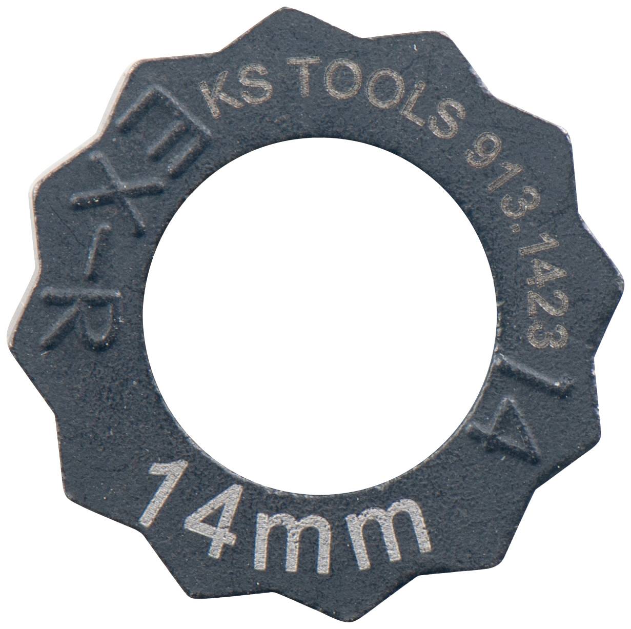 'KS TOOLS 913.1423' Sechskant-Schlüssel-Einsatz, 14mm, mit gezackter Kante. Hauptsächlich verwendet für Schraub- und Reparaturarbeiten.