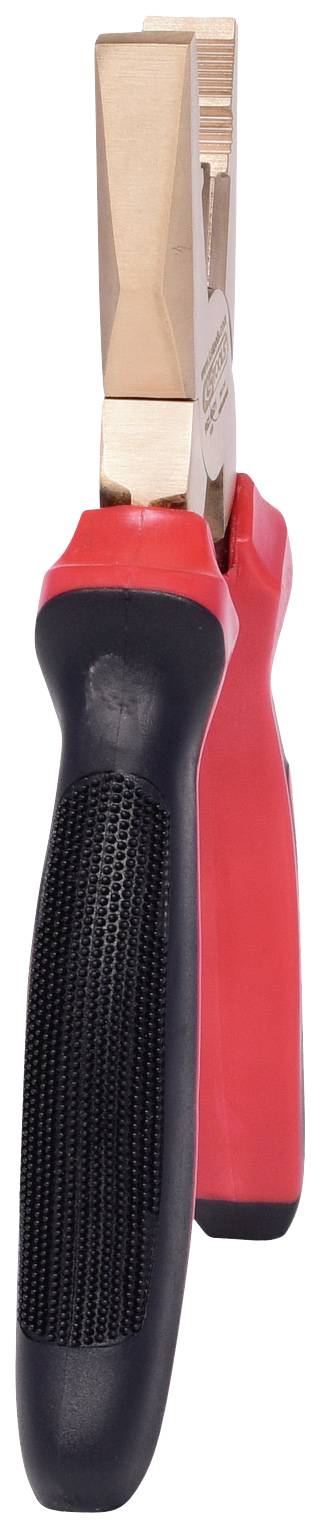 Eine Zange mit roten Griffen und schwarzen Gummieinsätzen, geeignet für Arbeiten mit festen Materialien.