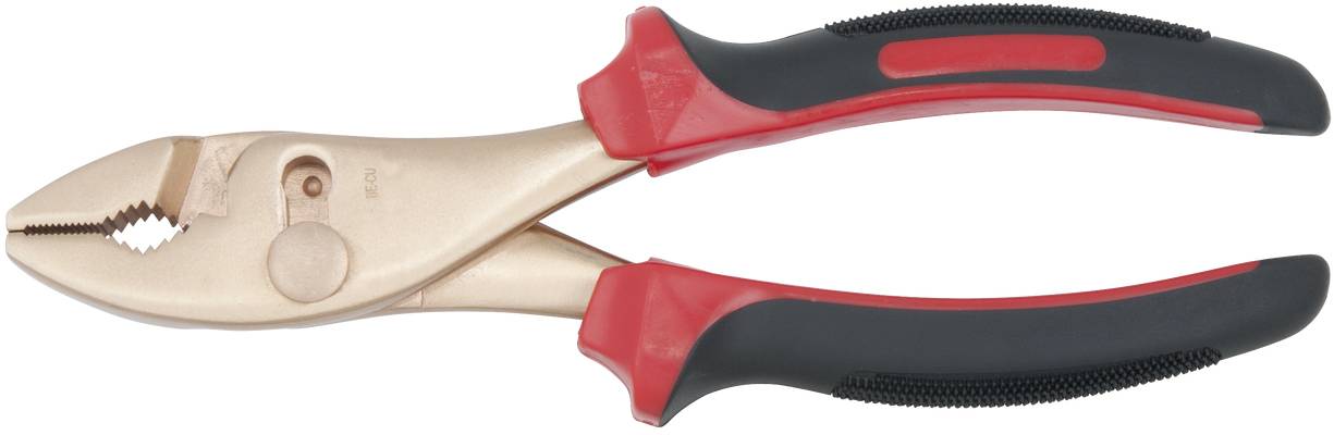 Goldene Kombizange mit schwarzen und roten Griffen.