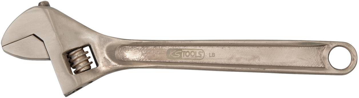 Verstellbarer Schraubenschlüssel aus Metall mit geriffeltem Rad zum Einstellen der Maulweite. Geeignet für verschiedene Schraubengrößen.