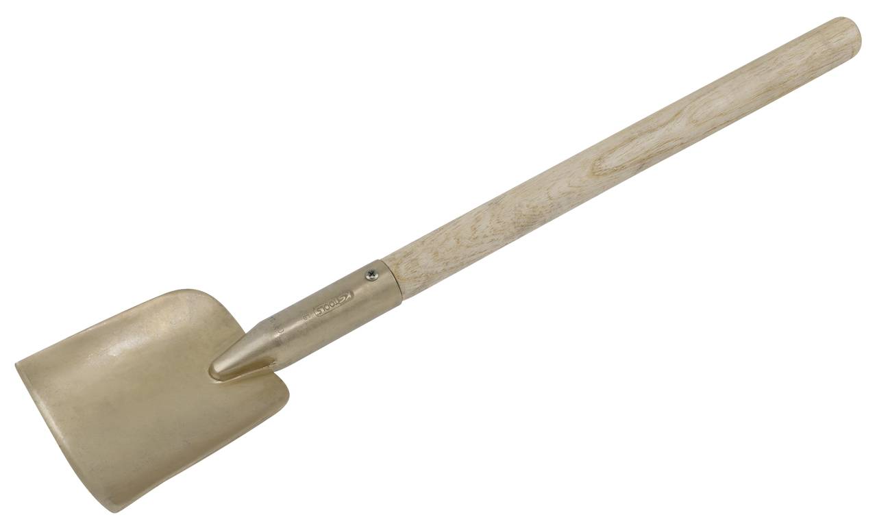 Holzgriff-Schaufel mit rundem Metallblatt, geeignet für Gartenarbeiten.