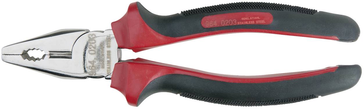 Eine rote und schwarze Kombizange mit rutschfesten Griffen.锐