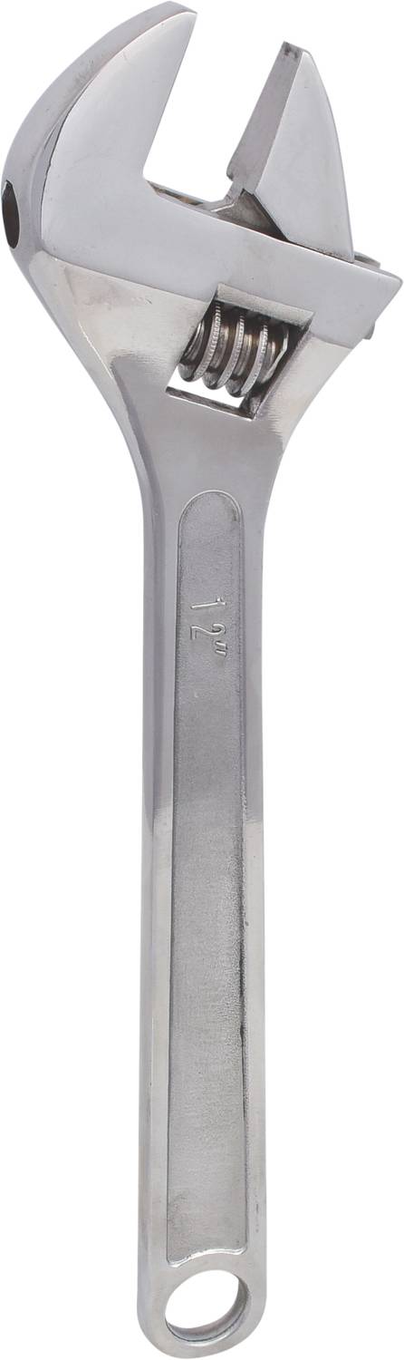 Ein verstellbarer Schraubenschlüssel aus Metall, der für verschiedene Schraubengrößen geeignet ist.