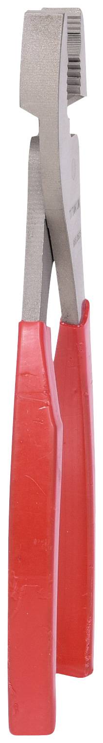 Rote Zange mit Isoliergriffen, geeignet zum Greifen und Schneiden von Drähten, dargestellt auf weißem Hintergrund.