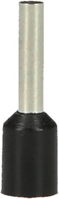 Abgebildet ist eine Aderendhülse mit schwarzer Isolierung und silbernem Metallteil.