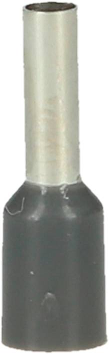 Einzelleiter-Aderendhülse aus Metall mit grauem Kunststoffmantel.