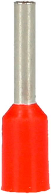 Rotes und silbernes Aderendhülsen-Kabelverbindungsstück, typischerweise verwendet, um Kabelenden sicher zu verbinden und zu schützen.