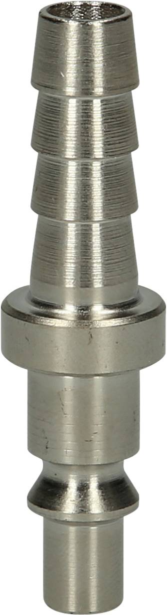 Metall-Steckkupplung für Schlauchverbindungen, konisch, silbern, bestehend aus mehreren abgestuften Ringen zur sicheren Befestigung.