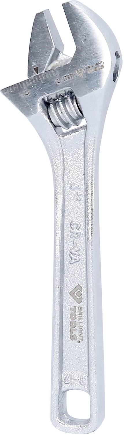 Ein verstellbarer Schraubenschlüssel aus Metall mit Skala, verwendet zum Festziehen oder Lösen von Muttern und Schrauben in verschiedenen Größen.