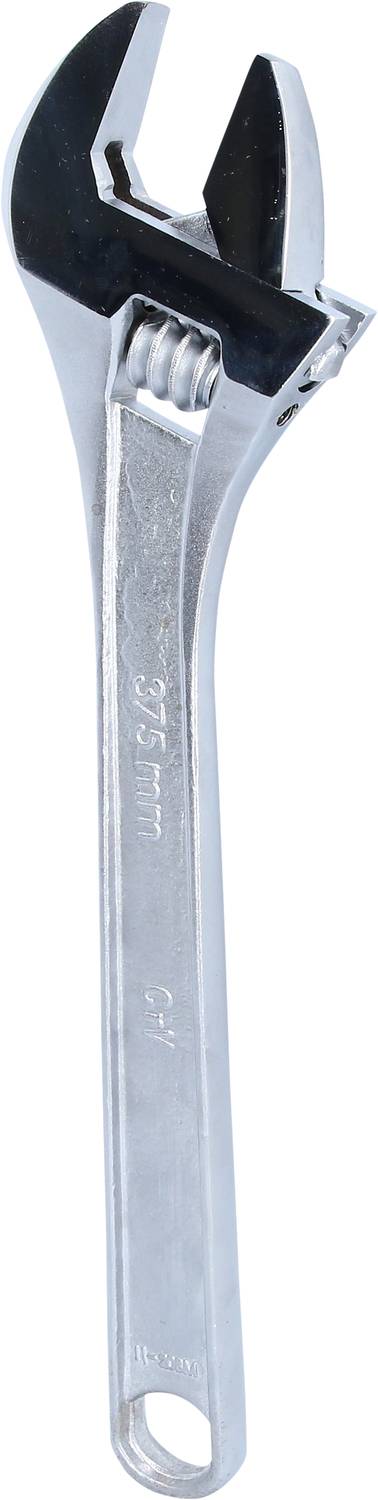 Verstellbarer Schraubenschlüssel aus Metall mit silberner Oberfläche, geeignet zum Anziehen oder Lösen von Muttern und Schrauben.