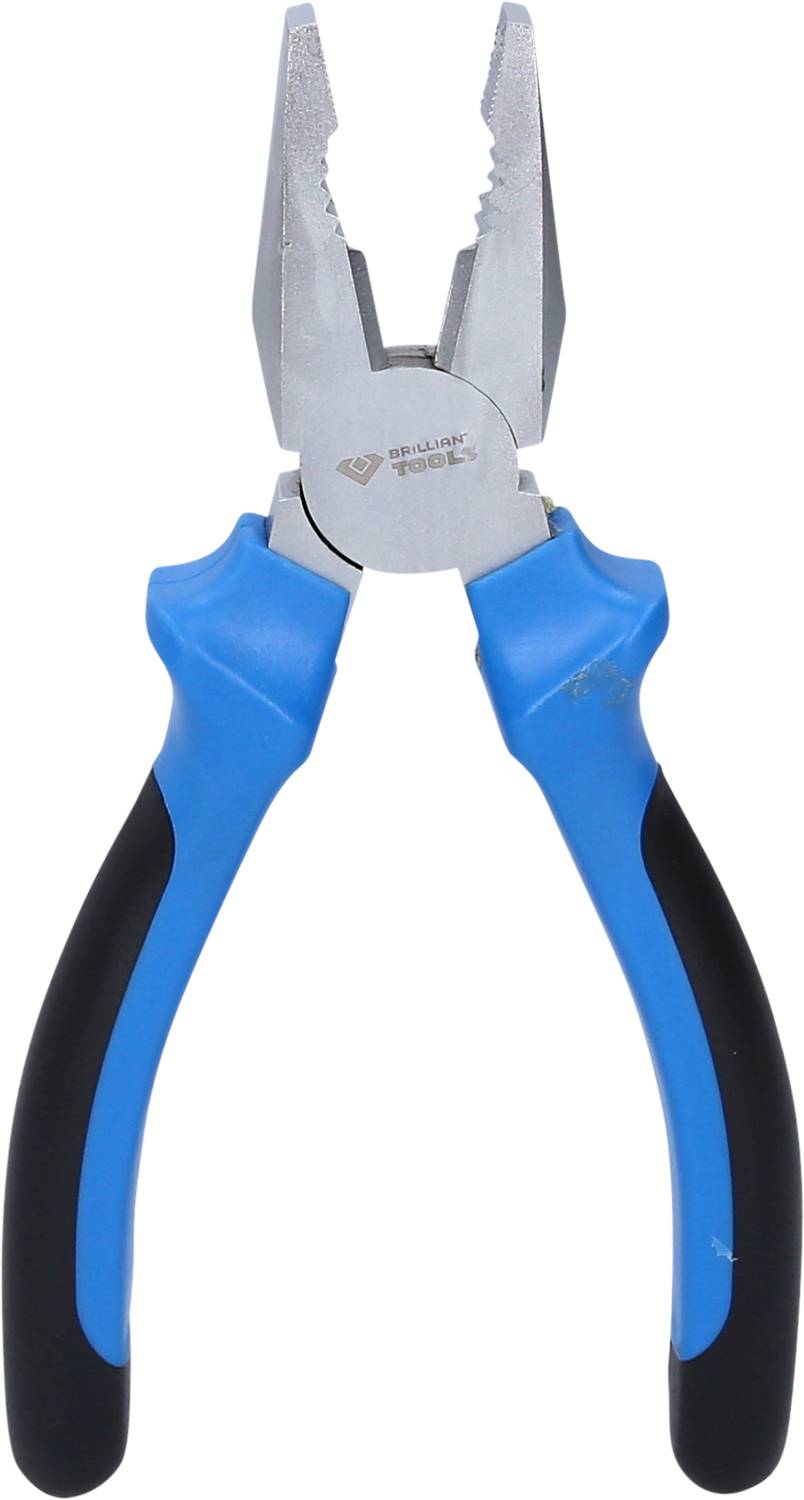 Eine Zange mit blauen Griffen und metallischen Greifflächen. Ideal zum Greifen oder Schneiden von Draht und anderen Materialien.