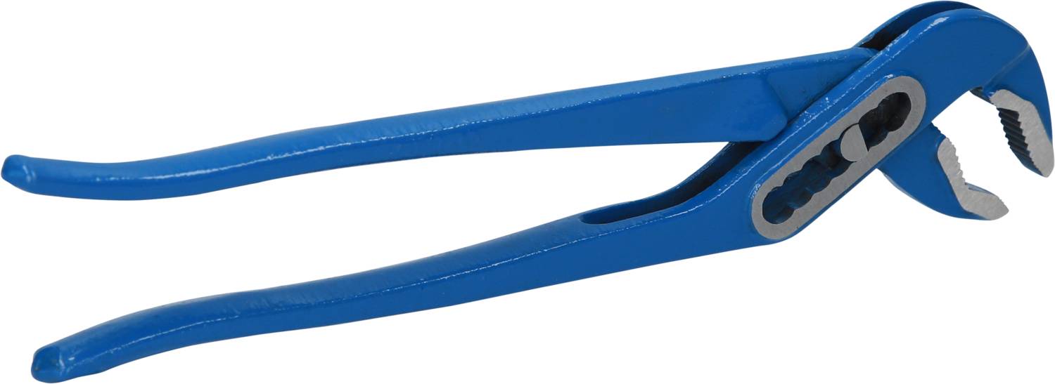 Blaue Wasserpumpenzange mit verstellbaren Backen, geeignet zum Greifen und Drehen von Rohren oder Schrauben.