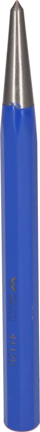 Blauer Kugelschreiber mit silberner Spitze auf weißem Hintergrund.