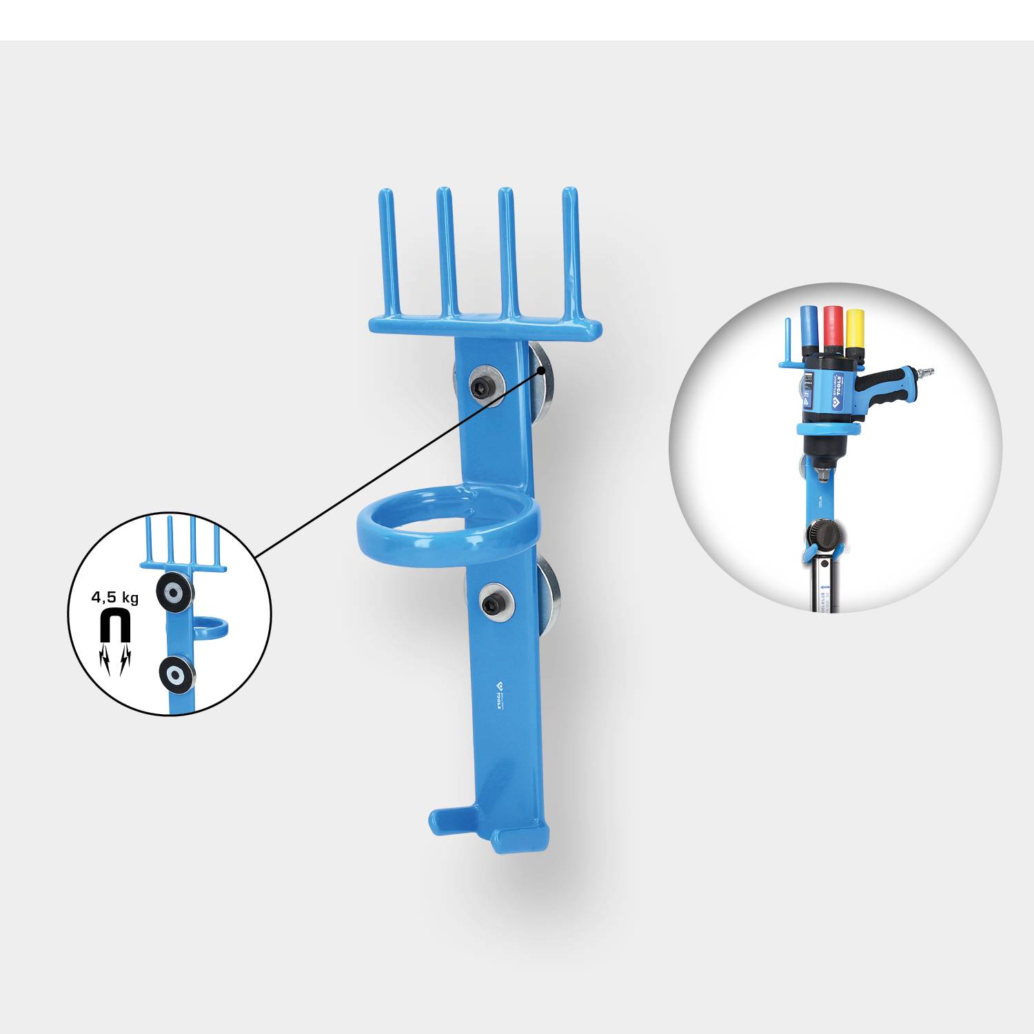 Blauer mobiler Arm mit Halterung für 4,5 kg Belastung, ideal für den Einsatz in medizinischen Bereichen zur sicheren Befestigung von Geräten.