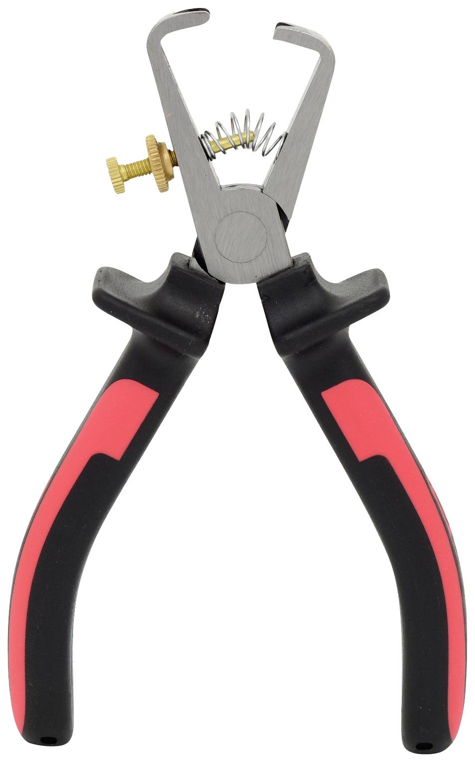 Schwarz-rote Zange mit Federmechanismus und einstellbarer Schraube. Hauptsächlich für Kabel- und Drahtarbeiten verwendet.