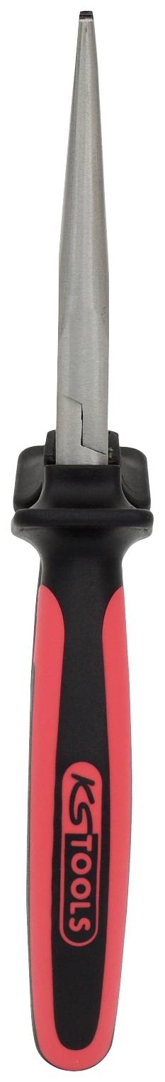 Kegelige Rundzange mit schwarzem und rotem Griff, geeignet für präzise Biege- und Wickelarbeiten an Drähten und dünnen Metallteilen.