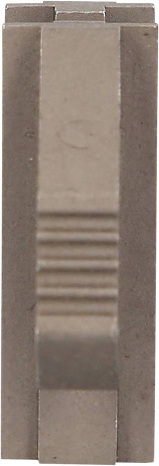 Ein Metallstück mit geriffelter Oberfläche in der Mitte und glatten Seiten, möglicherweise ein mechanisches Bauteil.