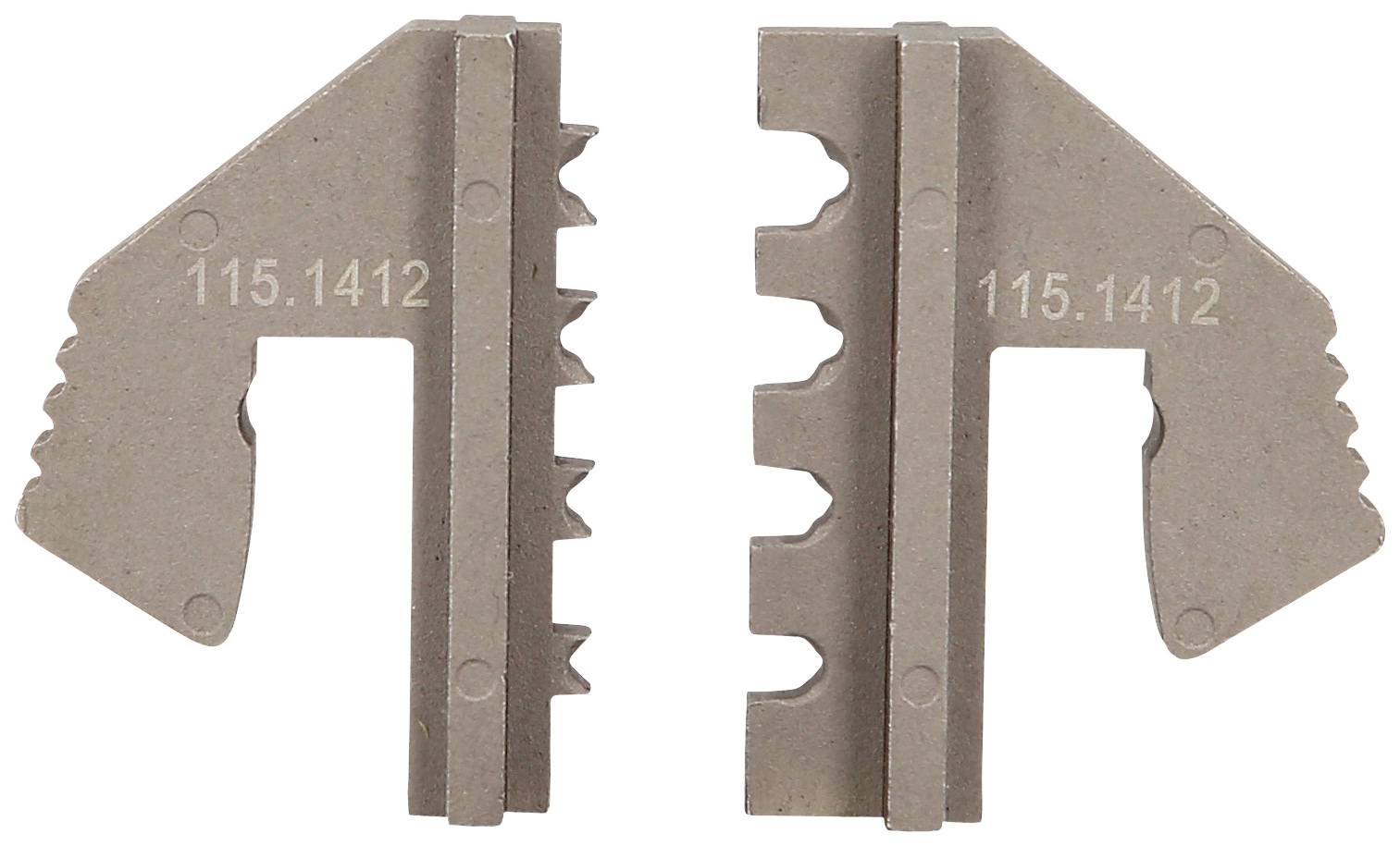 Zwei metallische Zahnlehren mit Zähnen unterschiedlicher Größe und der Gravur '115.1412', die gegenüberliegend angeordnet sind.