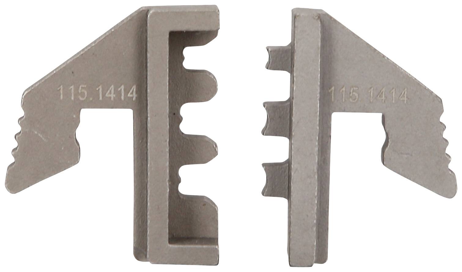 Zwei metallische Teile mit Zacken und einer Gravur '115.1414', symmetrisch angeordnet.