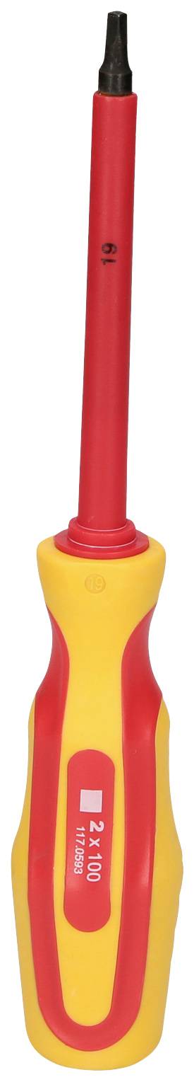 Roter und gelber Schraubenzieher mit Isolierung für elektrische Arbeiten.