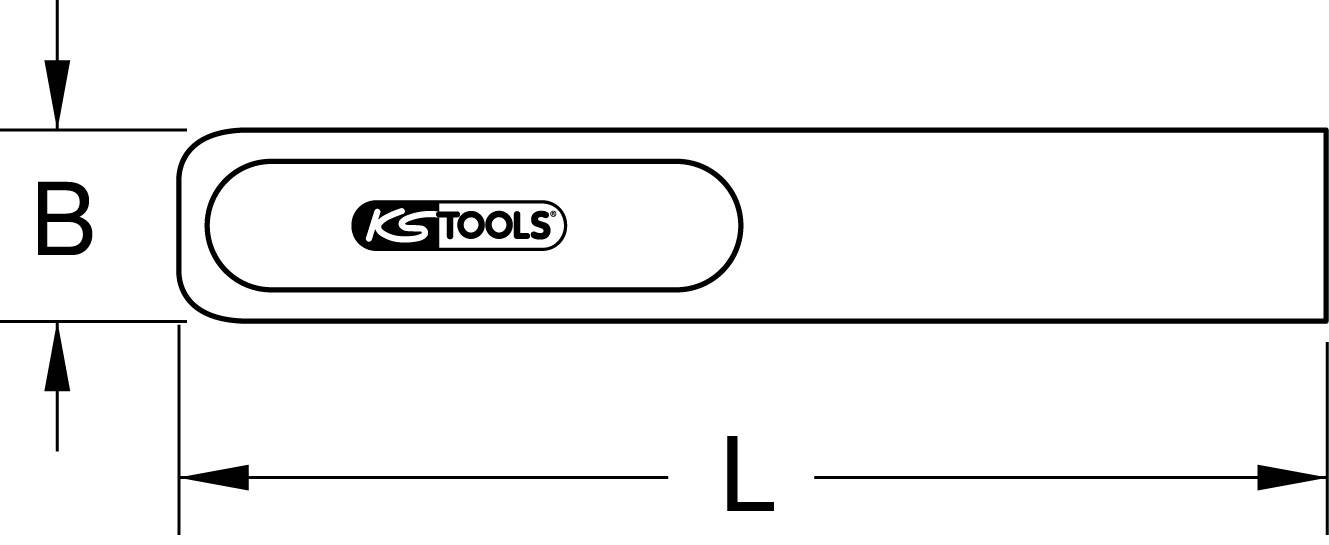 Technische Zeichnung eines Werkzeugs mit den Maßen B und L, enthalten ist das Logo 'KS Tools'.