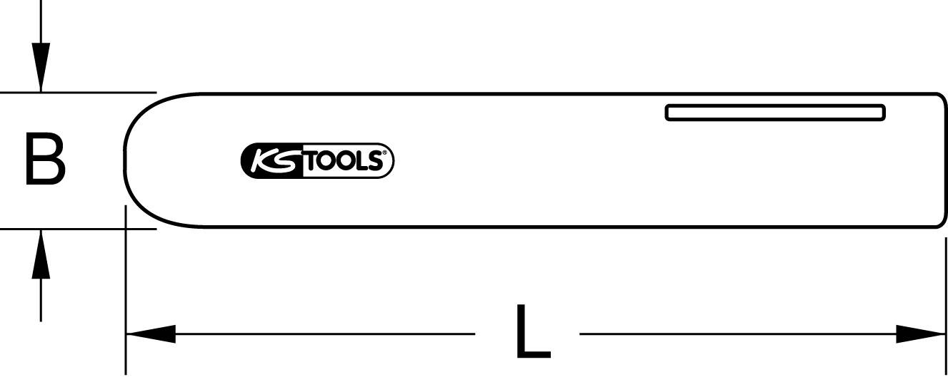 Seitenansicht eines Werkzeugs mit den Maßen B und L markiert. Das KS Tools-Logo ist sichtbar.