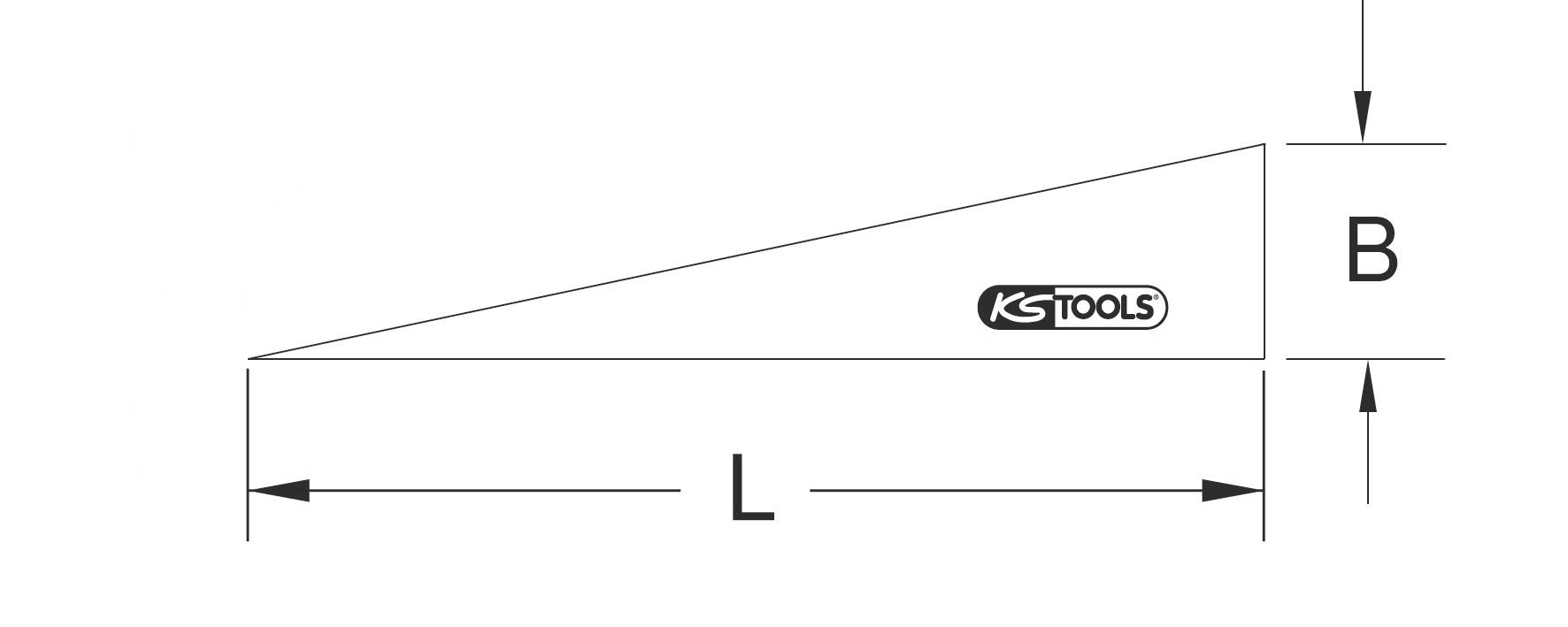 'Keil' geometrische Abbildung mit Seitenlängen: Basis 'L', Höhe 'B', und markiert mit 'KS Tools' Logo auf der Fläche.