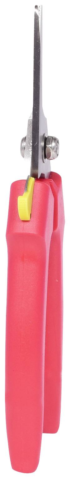 Rote Schere mit gelbem Detail, geschlossen.