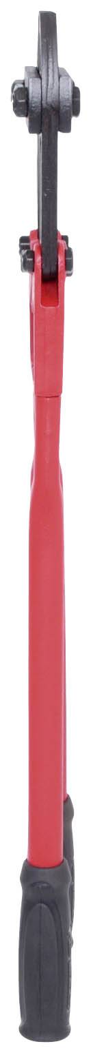 Rotes Hebelwerkzeug mit rutschfesten schwarzen Griffen und einem Scharniermechanismus oben. Verwendet zum Greifen oder Festhalten.