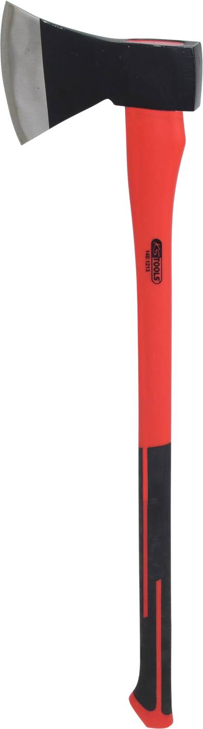 Eine Axt mit rotem Stiel und schwarzem Kopf, geeignet für holzschneide Arbeiten.