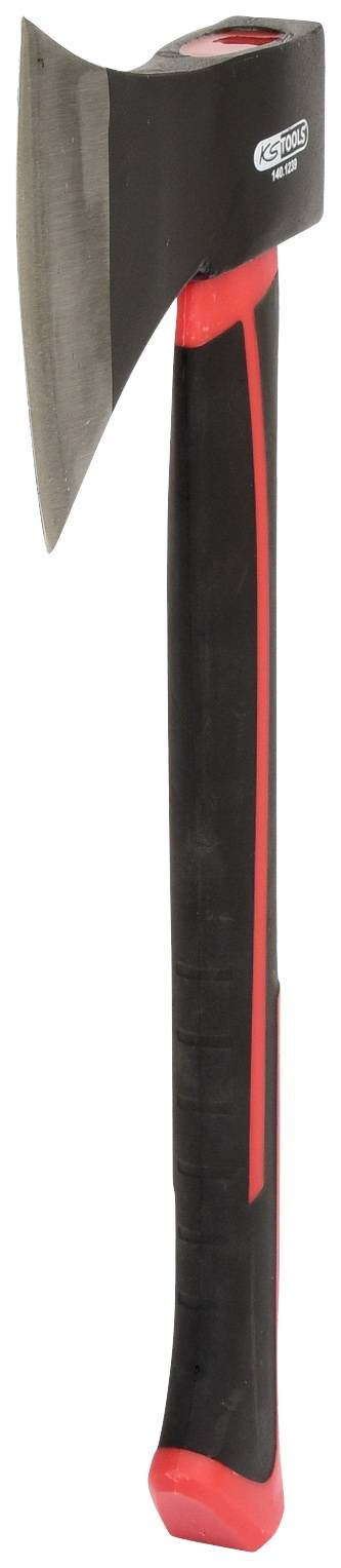 Axt mit schwarzem Griff und rotem Akzent, geeignet für Forstarbeiten.