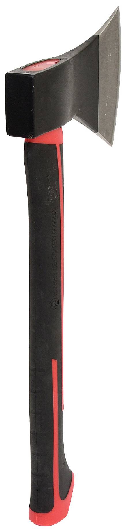 Axt mit schwarzem Kopf und schwarz-rotem Griff, vertikal aufgestellt.