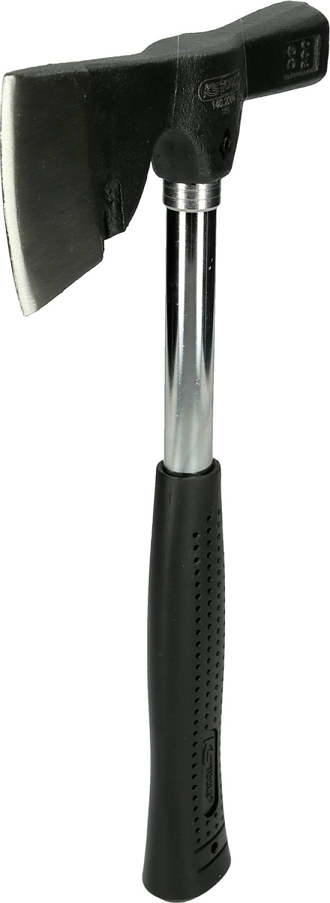 Handbeil mit schwarzem Kopf und silberfarbenem Griff, geeignet für Holzarbeiten oder outdoor Aktivitäten.