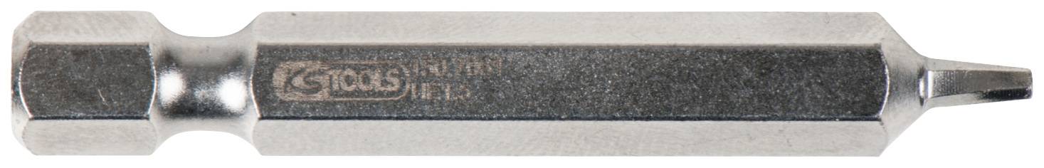 Ein Bitsatzaufsatz aus Metall, mit einem Sechskantanschluss an einem Ende und einem kleinen Schlitzschraubenzieherkopf am anderen Ende.