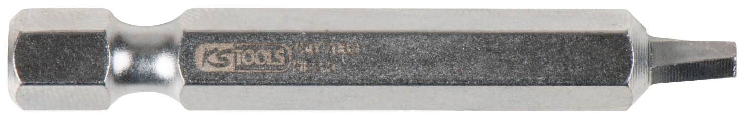 Metallischer Schlitz-Bitschraubendreher mit rechteckigem Kopf, markiert mit 'KS TOOLS', geeignet für maschinellen Einsatz.